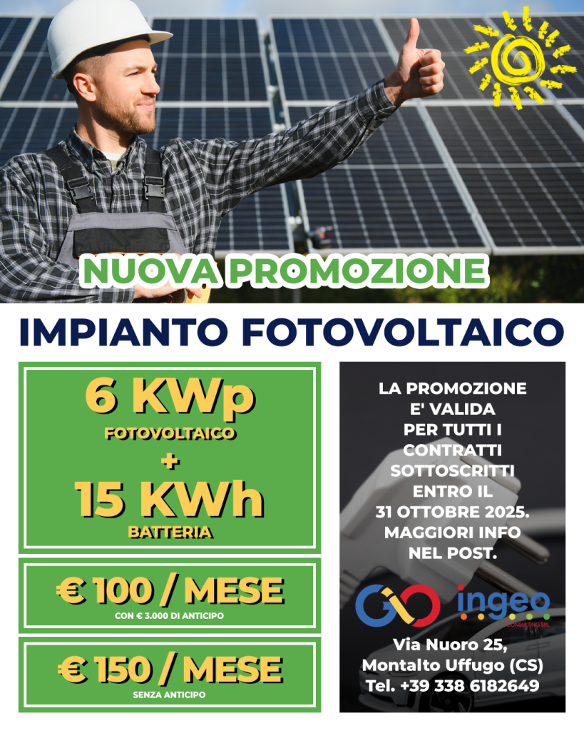 Promozione Impianto Fotovoltaico InGeo Consulting Montalto Uffugo Cosenza